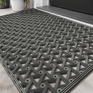 LUMI Outside Doormat 24x36, Heavy Duty Non-Slip Waterproof Drain Holes  Durable Rubber Outdoor Entrance Mats, All-Weather Dirt Trapper Entry Door Mat, Easy Clean for Patio Entryway Drainage, Grey