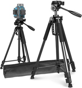 Takamine Lightweight Laser Level Tripod,58.27 Inch Adjustable Laser Stand  with 3-Way Rotating Head, 2 Bubble Levels, 14 Inch Threaded Interface