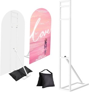 1 Pack White Wedding Backdrop Stand, Adjustable Metal Arch with Foldable Base and Weight Bag, Foam Board Display for Balloon Party and Event Decor (1.15 2m) (1)