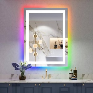 $170 24x36 LED Bathroom Mirror with Lights, RGB Backlit Lighted Mirror  Backlit and Front Light, Anti-Fog, 3 Color Dimmable, Memory, Tempered Glass, IP54 Waterproof, UL Listed