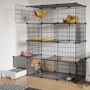 $130 Oneluck Cat Cage with Litter Box,4-Tier DIY Enclosures Large Playpen Detachable Metal Wire Kennel Indoor Crate Large Exercise Place Ideal for 1-2 Cats (41.3 L x 17.8 W x 55.1 H)