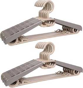 12-Pack Heavy Duty Plastic Extra-Wide Arm 15-23 Suits Clothes Hangers with Swivel Hooks,Perfect for Coat,Jacket,Dress,Shirt,Trousers or Closet Space Saving,Grey&Tan