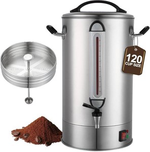 $161 Commercial Coffee Urn 120 Cup Large Coffee Urn 20L Coffee Maker Stainless Steel Double Wall Coffee Percolator 1300W Quick Brew Hot Beverage Dispenser for Events, Parties, Catering, Gathering, Hotels