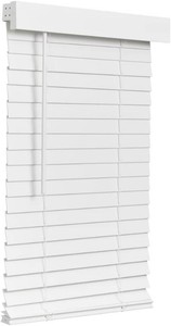Lotus & Windoware Cordless Faux Wood Blind, Smooth, Bright White, Privacy Slats, Blinds for Indoor Windows, 34 Wide x 48 Long