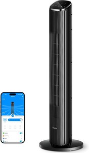GoveeLife 36 in. Black Tower Fan for Bedroom, 5 Modes 8 Speeds up to 25fts  Smart Floor Fan with AppVoice Control, Temp Sensor, 29dB Bladeless Oscillating Fan for Office, 24H Timer, Auto Cooling