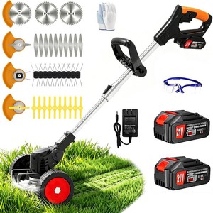 Electric Weed Wacker String Trimmer with 2 Battery Operated&Wheels&Metal Blades, Lightweight 4 in 1 Grass TrimmerBrush CutterLawn EdgerMower for Garden Yard