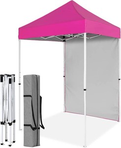 COOS BAY 5x5 Pop Up Canopy Tent with Side Wall, Easy Setup Portable Sun Shelter with Carry Bag, Outdoor Shade for Beach, Camping, Sports & Backyard, Pink