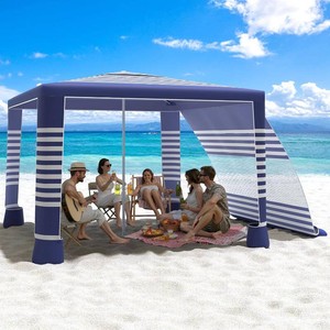 $140 MoKo Beach Cabana, 8 8 Large Beach Canopy with Side Wall, UPF 50 Protection Easy Setup Beach Tent Sun Shelter, Adjustable Height Wind Resistant Cabana Beach Tent for Whole Family, Navy Stripes