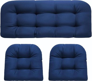 DANGHOOGY Wicker Chair Cushions, Waterproof Outdoor Loveseat Cushions for Patio Furniture, 3 Pieces Wicker Furniture Cushions, 1 Loveseat and 2 U-Shaped Cushions, Blue