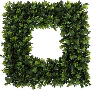 Pure Garden Square Boxwood Wreath for Front Door, Green, 16.5  All-Season UV Resistant Artificial Spring, Summer, Fall, or Winter Wreath, Indoor and Outdoor Front Door Decorations