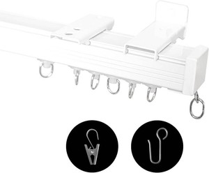 Ceiling Curtain Track, Ceiling Wall Mount Room Divider Curtains Track Rods Heavy Duty Ceiling Track Curtain Rail, RV Ceiling Track for Curtains with Rollers Hooks Clips for 6-9ft, White
