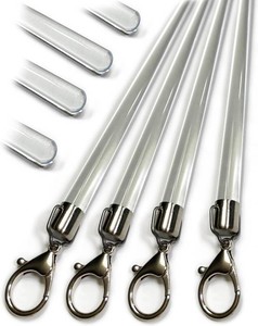 46 inch (4 Pack) Steel Cap Acrylic Curtain Pull Wand - 2 shy of 48 inch  Versatile Curtain Wand - Invisible Drapery Wand - Clear Drapery Pull Rod