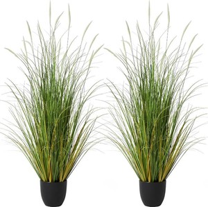 KOL 4ft 2-Pack Artificial Cattail Reed Grass, 47.2 Fake Onion Grass Plant  Artificial Indoor Outdoor Plants, Home Office Wedding Decorative Potted Plant, Faux Floor Greenery, Housewarming Gift, White