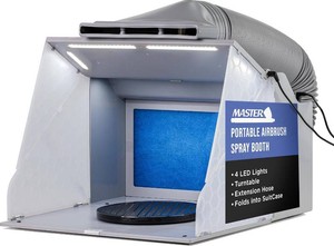 $120 Master Airbrush Portable Airbrush Spray Booth Kit with Dual Exhaust Fans, 4 LED Lights, Turntable & Extension Hose, 16x18x13 Hobby Airbrush Booth for Painting, Models, Arts, Crafts, Cakes