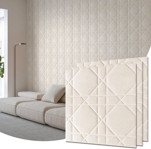 Velvet 3d wall panels for Interior wall Decor peel and stick, Soundproof Geometric Textured 3d Wall Panels for Living Room, Bedroom, TV Background 17.7 x 17.7, Cover 26.15 Sq.Ft Cream White