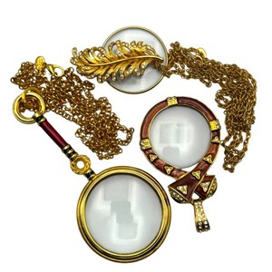 (3) Vintage Magnifying Glass Pendant Necklace Collection