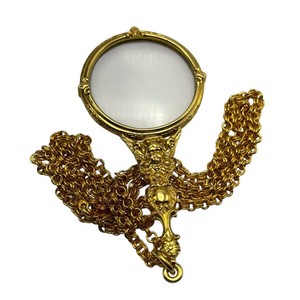 Vintage Joan Rivers Gold-Tone Cherub Magnifying Glass Pendant Necklace