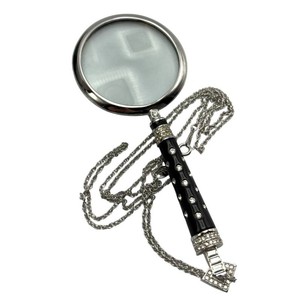 Vintage Joan Rivers Silver-Tone Black Enamel & Crystal Magnifying Glass Pendant Necklace