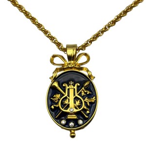 Vintage Nolan Miller Gold-Tone Musical Lyre Magnifying Glass Pendant Necklace