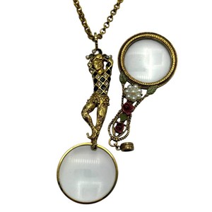 Vintage Joan Rivers Gold-Tone Figural & Floral Magnifying Glass Pendant Necklaces
