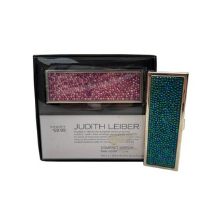 Judith Leiber Real Crystal Stones Compact Mirrors  Pink & BlueGreen