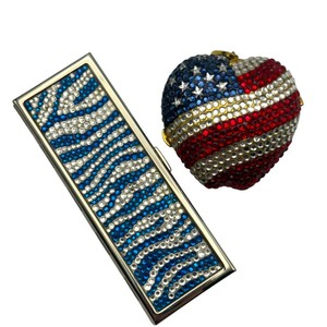 Este Lauder American Flag Crystal Heart Powder Compact & Judith Leiber Crystal Zebra Compact Mirror