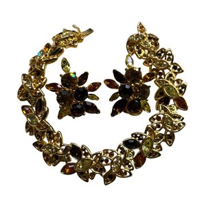 Nolan Miller Rhinestone Floral Bracelet & Clip-On Earrings Set