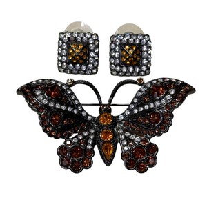 Nolan Miller Rhinestone Butterfly Brooch & Earrings Set