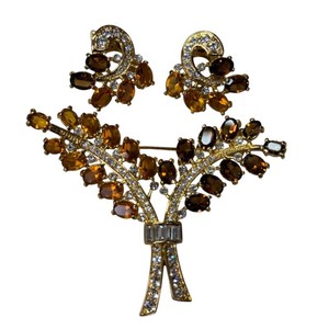 Nolan Miller Rhinestone Floral Bouquet Brooch & Earrings Set