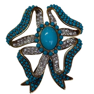 Kenneth Jay Lane Turquoise Cabochon & Crystal Bow Brooch