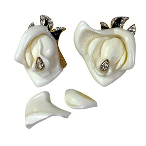 Kenneth Jay Lane Ivory Enamel Calla Lily Crystal Clip-On Earrings