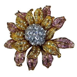 Nolan Miller Pink & Yellow Crystal Floral Statement Brooch