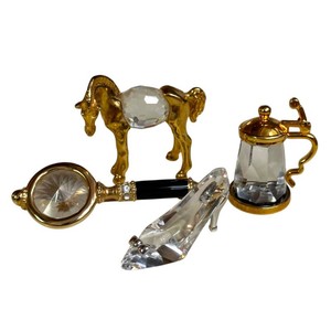 Swarovski Crystal Miniature Figurine Collection  Horse, High-Heel Shoe, Magnifying Glass & Beer Stein