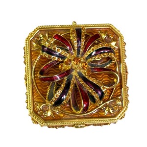 2007 Joan Rivers Enamel & Rhinestone Bow Brooch, Earrings & Trinket Box Set