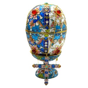Vintage Cloisonn Jeweled Egg with Miniature Sword & Display Stand