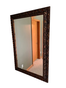 Large Ornate Framed Wall Mirror  Dark Bronze and Brown Finish