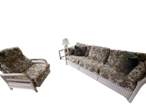 Henry Link Wicker Sunroom Set with Sleeper Sofa, Armchair and Glass-Top Table