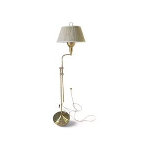 Valued at $250 classic antique brass adjustable swing arm floor lamp features a slender metal pole and a pleated beige empire shade