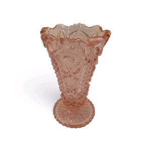 Vintage pink Imperial Glass hobstar and daisy pattern footed vase