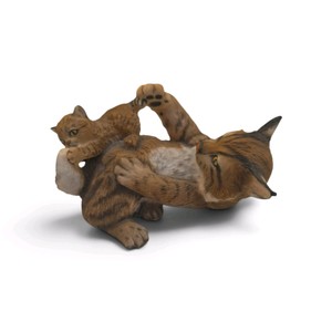 Vintage 1984 Playful Morning porcelain bobcat and kitten figurine by artist Nicholas Wilson for the National Wildlife Federation.