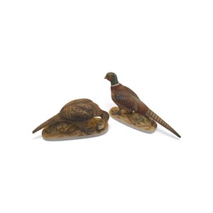 Andrea by Sadek porcelain ring-necked pheasant figurines with realistic hand-painted details. Valued at $200