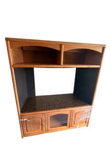 Large Wood Entertainment Center with Granite TV Platform and Storage