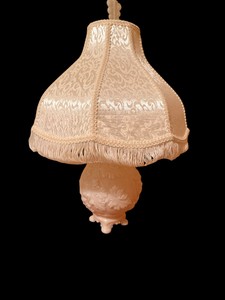 Vintage Embossed Milk-Glass Dual-Light Table Lamp with Fringed Shade  Working