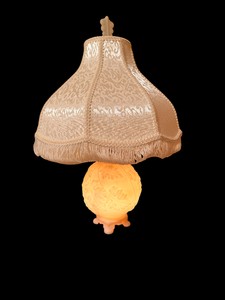 Vintage Embossed Milk-Glass Dual-Light Table Lamp with Fringed Shade  Working