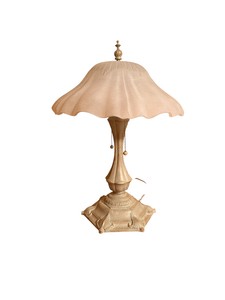 Ornate Two-Light Metal Table Lamp with Heavy Frosted Glass Shade