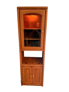 73 Lighted Oak Entertainment Display Tower with Glass Door & Storage