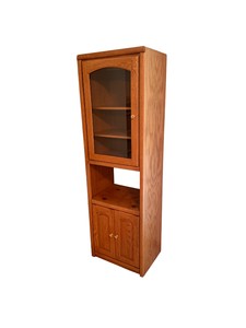 73 Lighted Oak Entertainment Display Tower with Glass Door & Storage