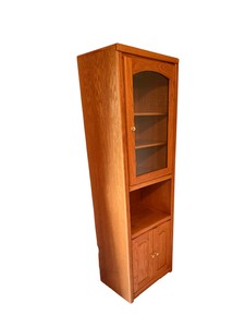 73 Lighted Oak Entertainment Display Tower with Glass Door & Storage