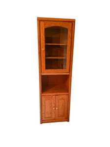 73 Lighted Oak Entertainment Display Tower with Glass Door & Storage