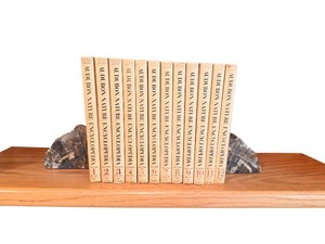 Complete 12-Volume Audubon Nature Encyclopedia Set with Petrified Wood Bookends -